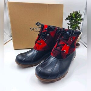 Sperry Womens 7.5 Syren Gulf Buffalo Red Check Plaid Fall Winter Duck Boot NEW